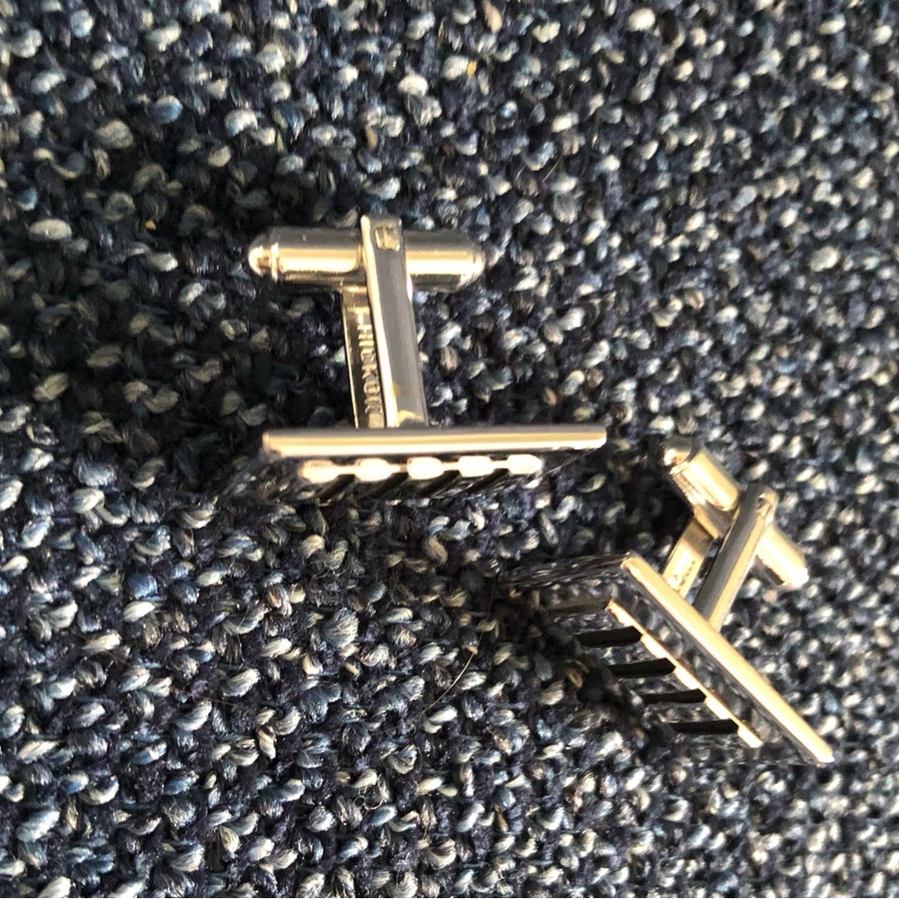 Mens Silver Rectangular Cufflinks, Vintage Preown… - image 7